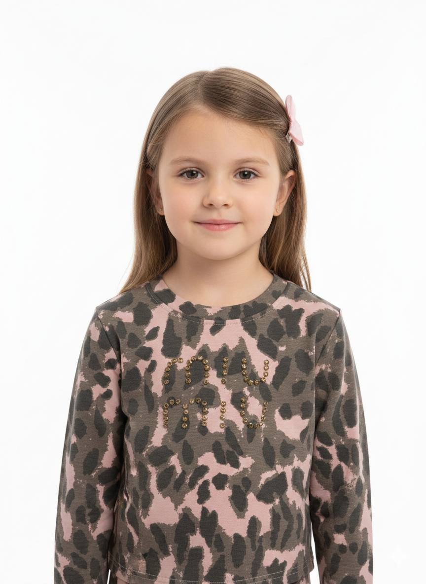 Pull Fille Vert Militaire Clair & Rose Pastel — 823392