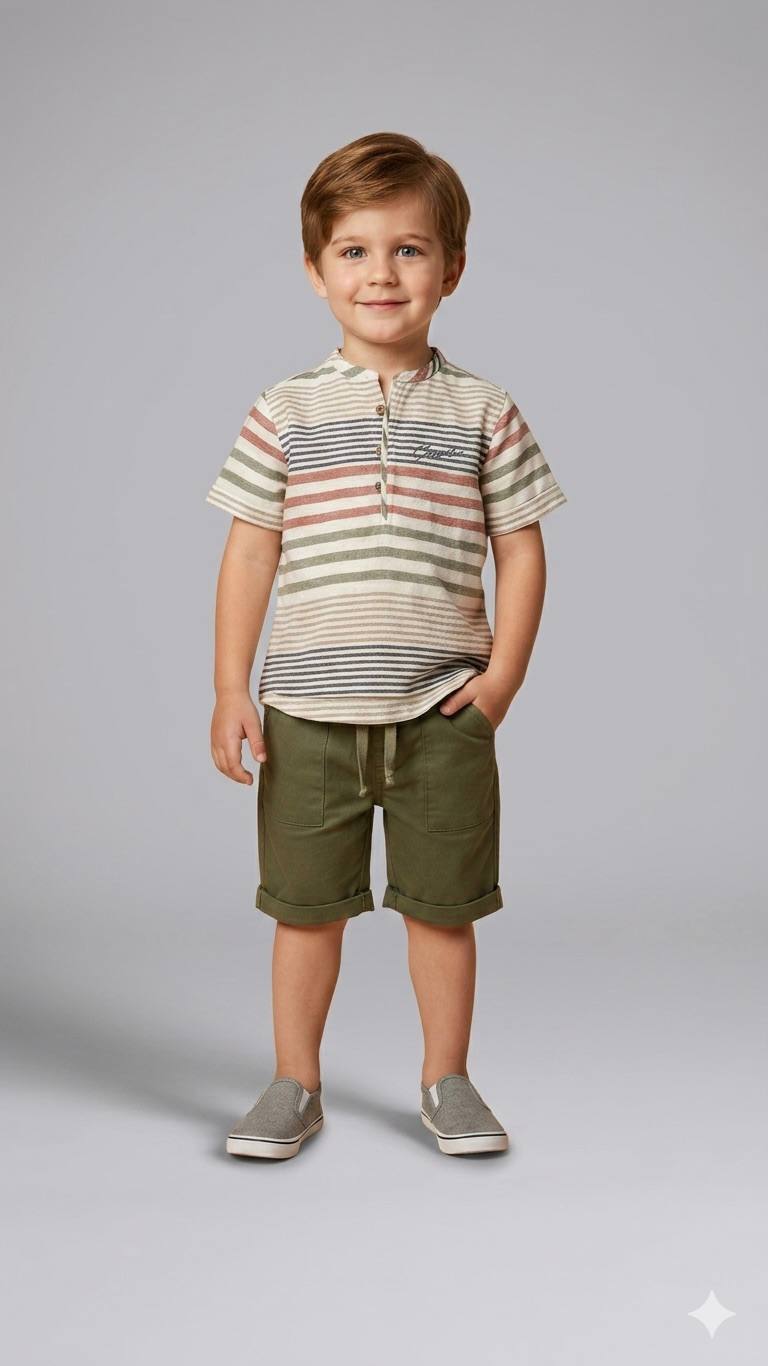 ENSEMBLE 2PCS T-SHIRT À RAYURES ET SHORT 8096