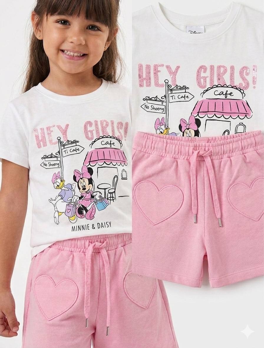 ENSEMBLE 2PCS T-SHIRT MINNIE & DAISY ET SHORT CŒURS 16025 .