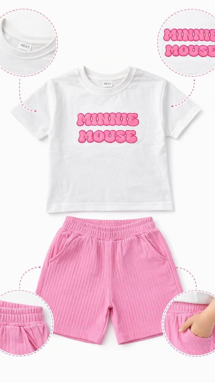 ENSEMBLE 2PCS T-SHIRT MINNIE MOUSE ET SHORT À TAILLE ÉLASTIQUE 13520.