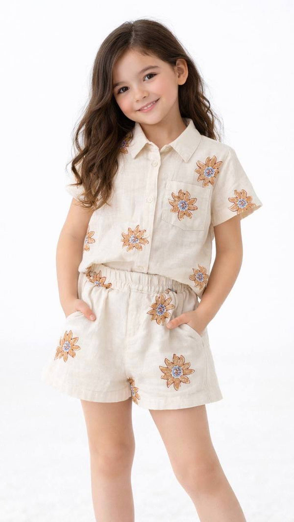 ENSEMBLE 2PCS EN LIN AVEC BRODERIE TOURNESOL 13556