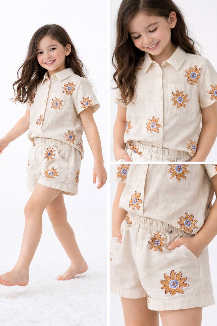 ENSEMBLE 2PCS EN LIN AVEC BRODERIE TOURNESOL 13556.