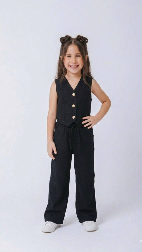 ENSEMBLE Style Parisien Gilet et Pantalon Large en Lin 5008