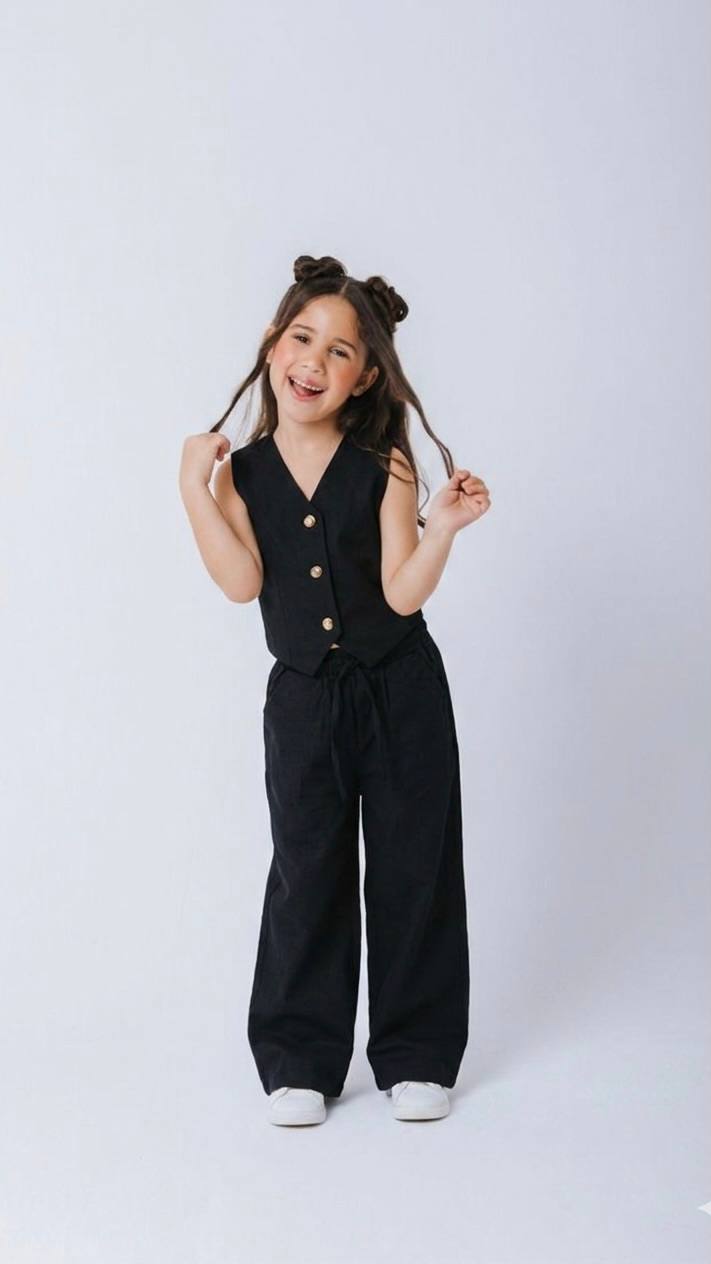 ENSEMBLE Style Parisien Gilet et Pantalon Large en Lin 5008
