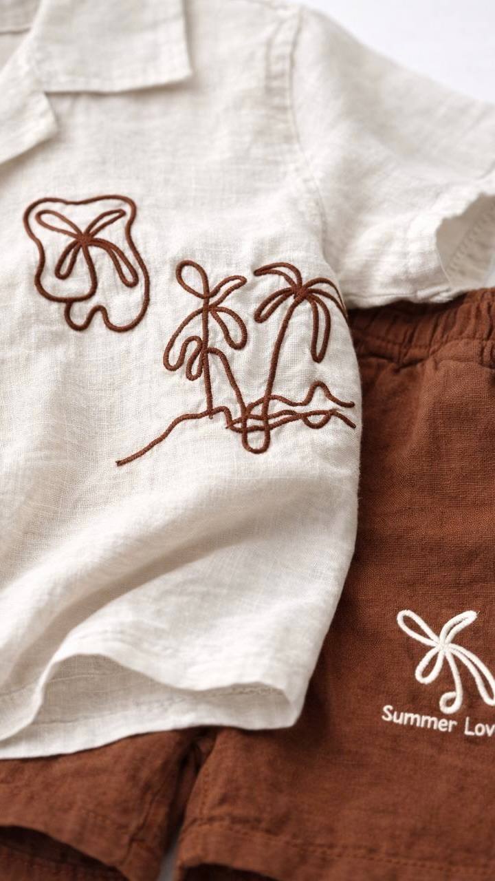 ENSEMBLE Chemise en Lin à Broderie Palmier et Short 13515 /