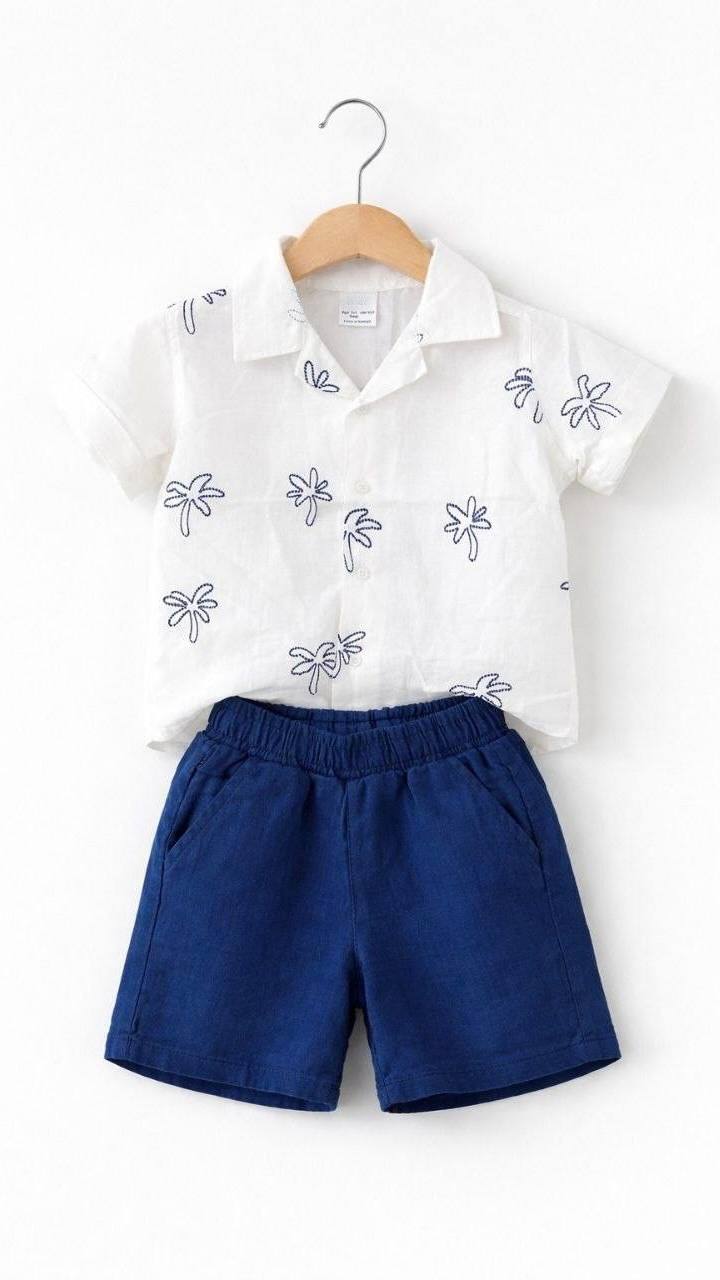 ENSEMBLE "Petit Safari" - Chemise à Imprimé Palmiers et Short 15582.
