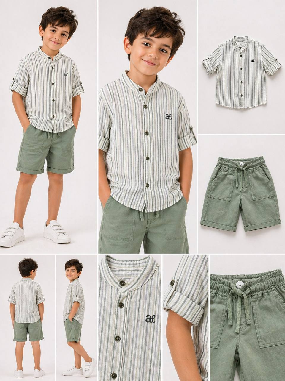 ENSEMBLE 2PCS CHEMISE À RAYURES ET SHORT À CORDON  8139.