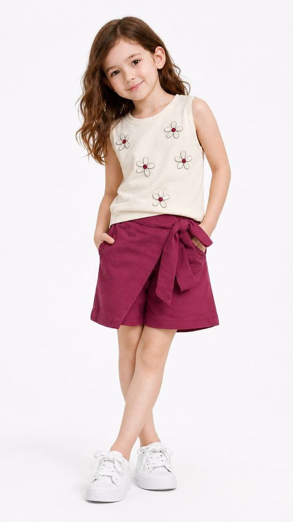 ENSEMBLE 2PCS T-SHIRT ET JUPE SHORT AVEC NŒUD 13510