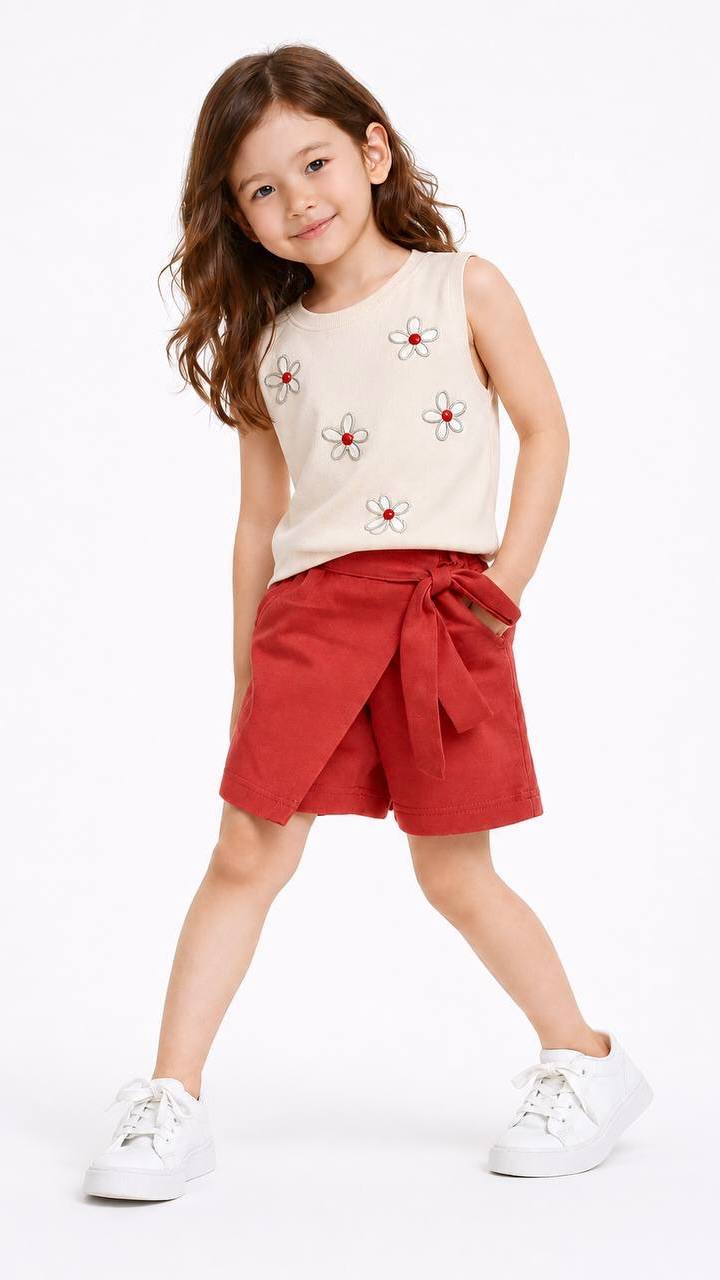 ENSEMBLE 2PCS T-SHIRT ET JUPE SHORT AVEC NŒUD 13510.