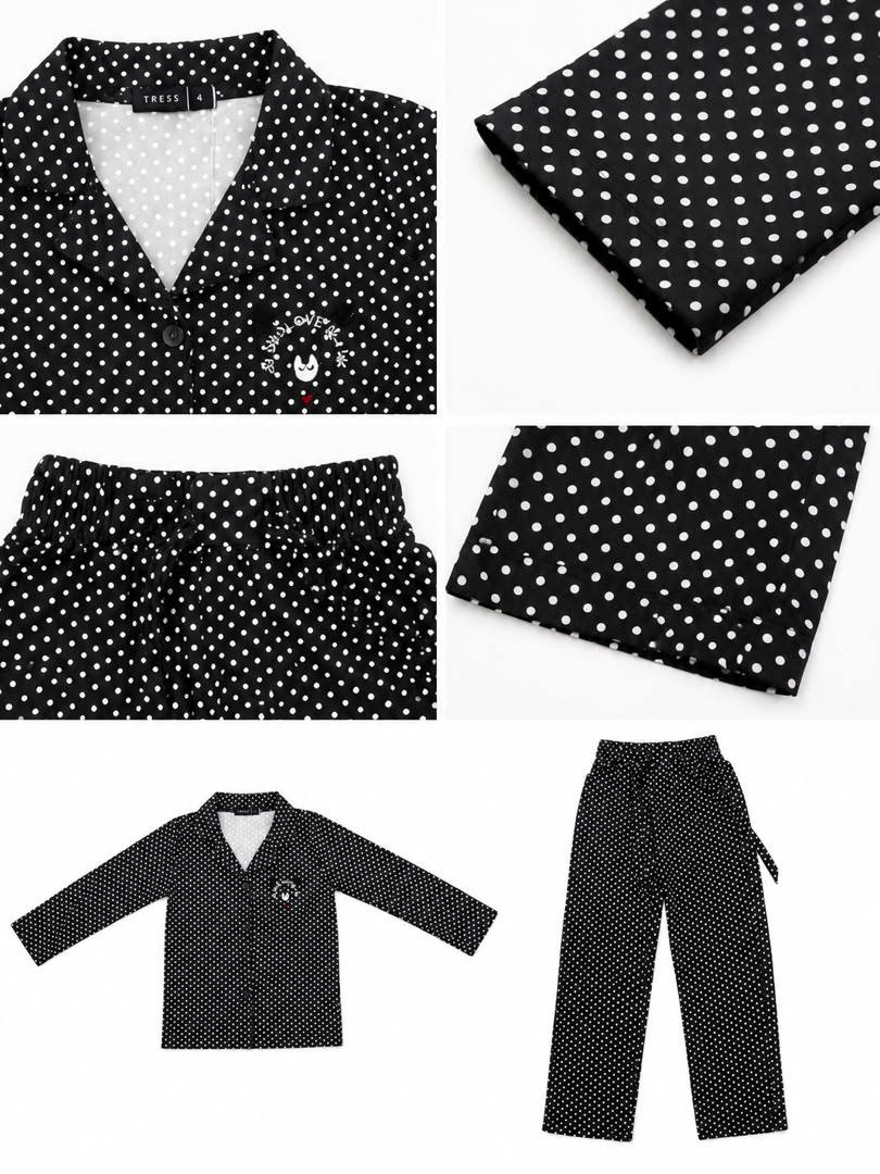 PYJAMA deux piéces fille noir à pois - Imprimé ours