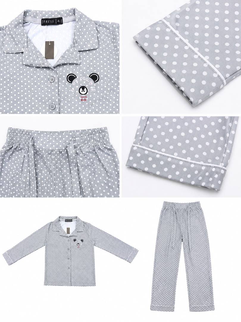 PYJAMA deux piéces fille gris à pois - Imprimé ours
