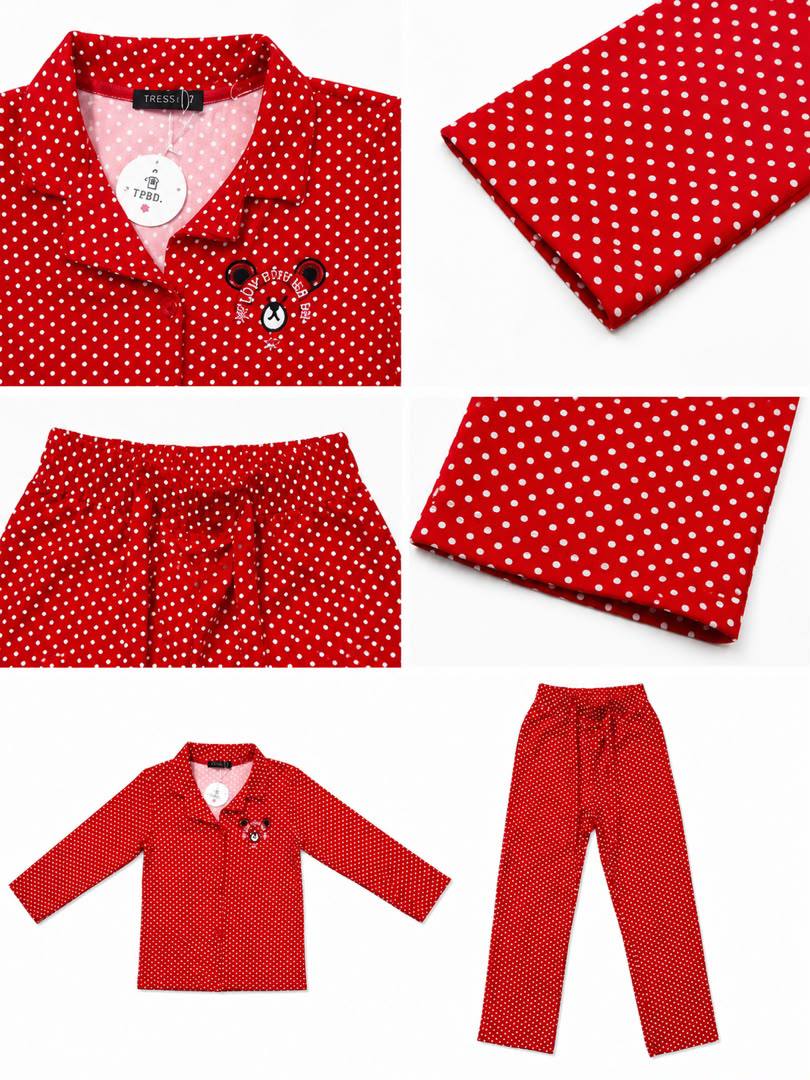 PYJAMA deux piéces fille rouge à pois - Imprimé ours