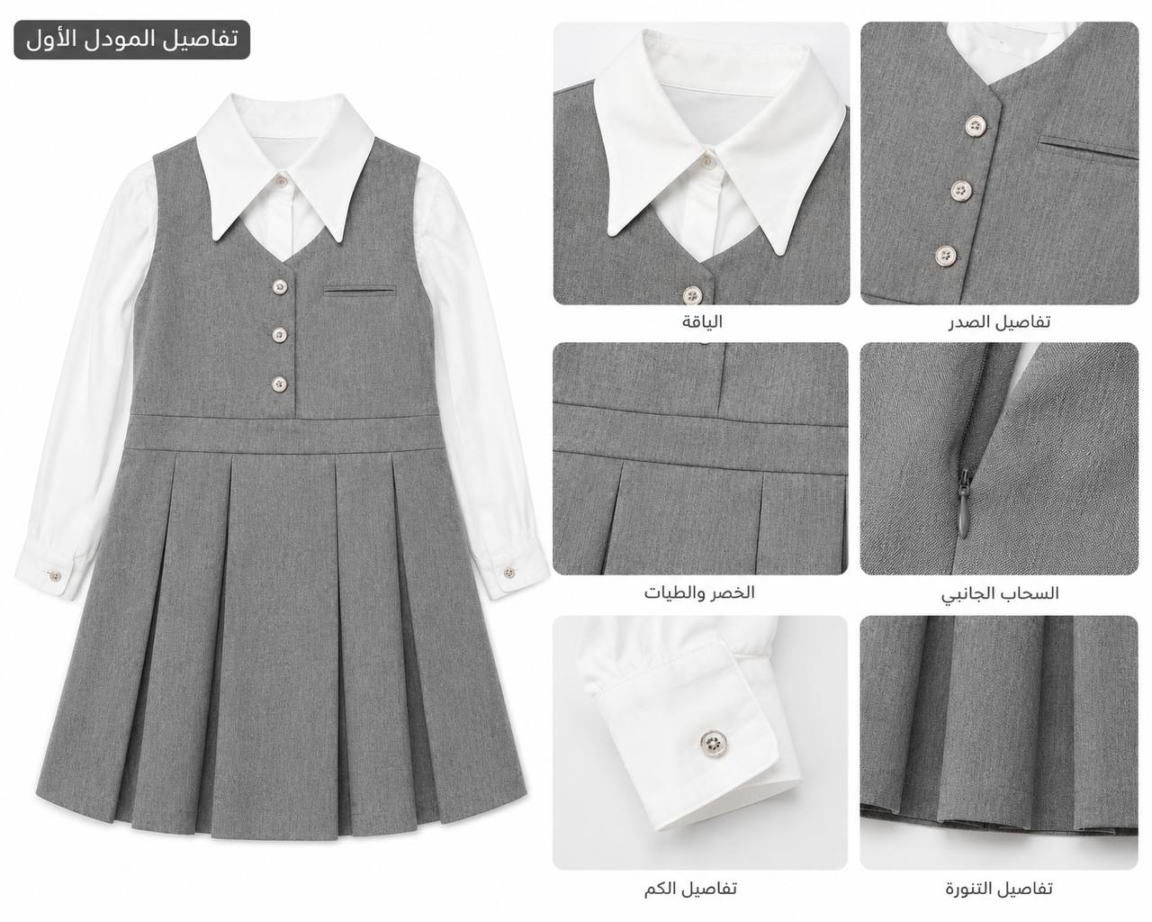 Robe uniforme scolaire 2 pièces fille — Gris, 6 à 10 ans — Réf. 863-A