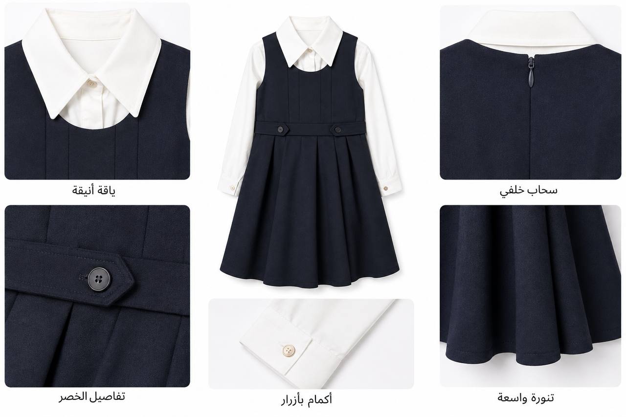Robe uniforme scolaire 2 pièces fille — Bleu marine, 6 à 10 ans — Réf. 862