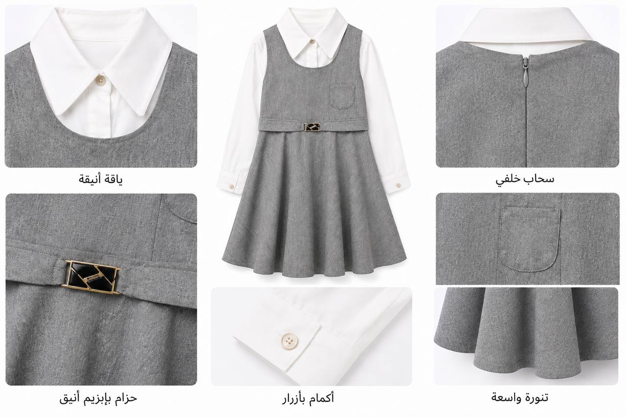 Robe uniforme scolaire 2 pièces fille — Gris, 6 à 10 ans — Réf. 863-B