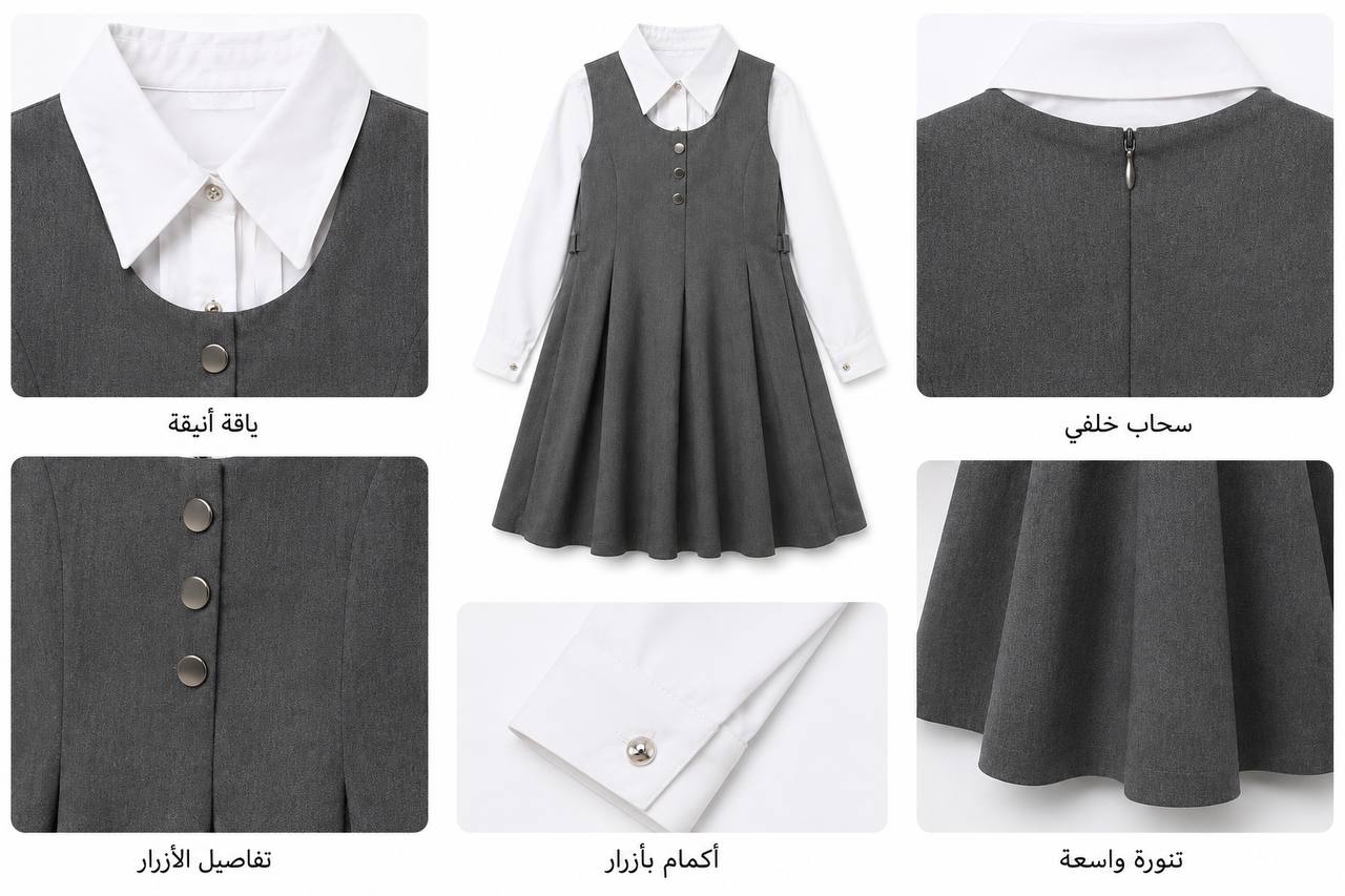 Robe uniforme scolaire 2 pièces fille — Gris, 11 à 15 ans — Réf. 962